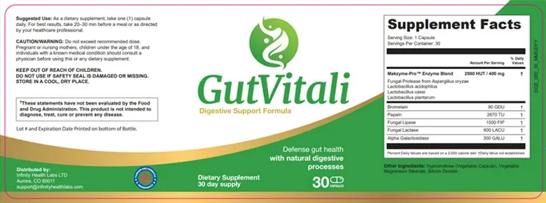 GutVitali Supplement Facts panel